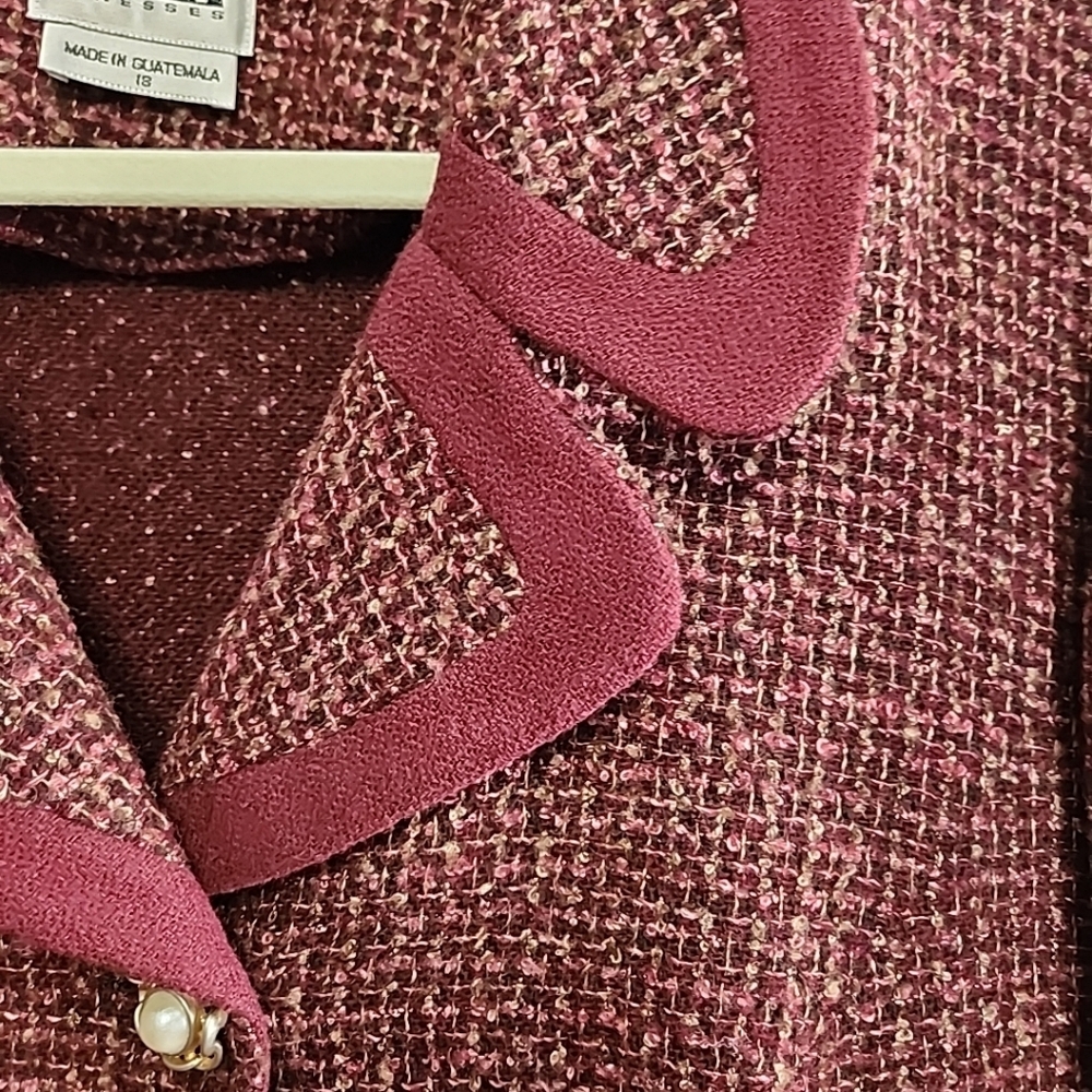 Leslie Fay Vintage Red Pink Maroon Tweed Blazer Jacket Pearl Buttons Wool Bld 18 - Picture 3 of 13